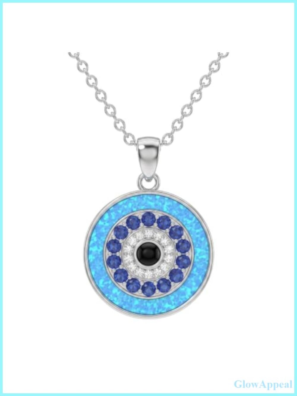 S925 Sterling Silver Created Opal Evil Eye Pendant Necklace